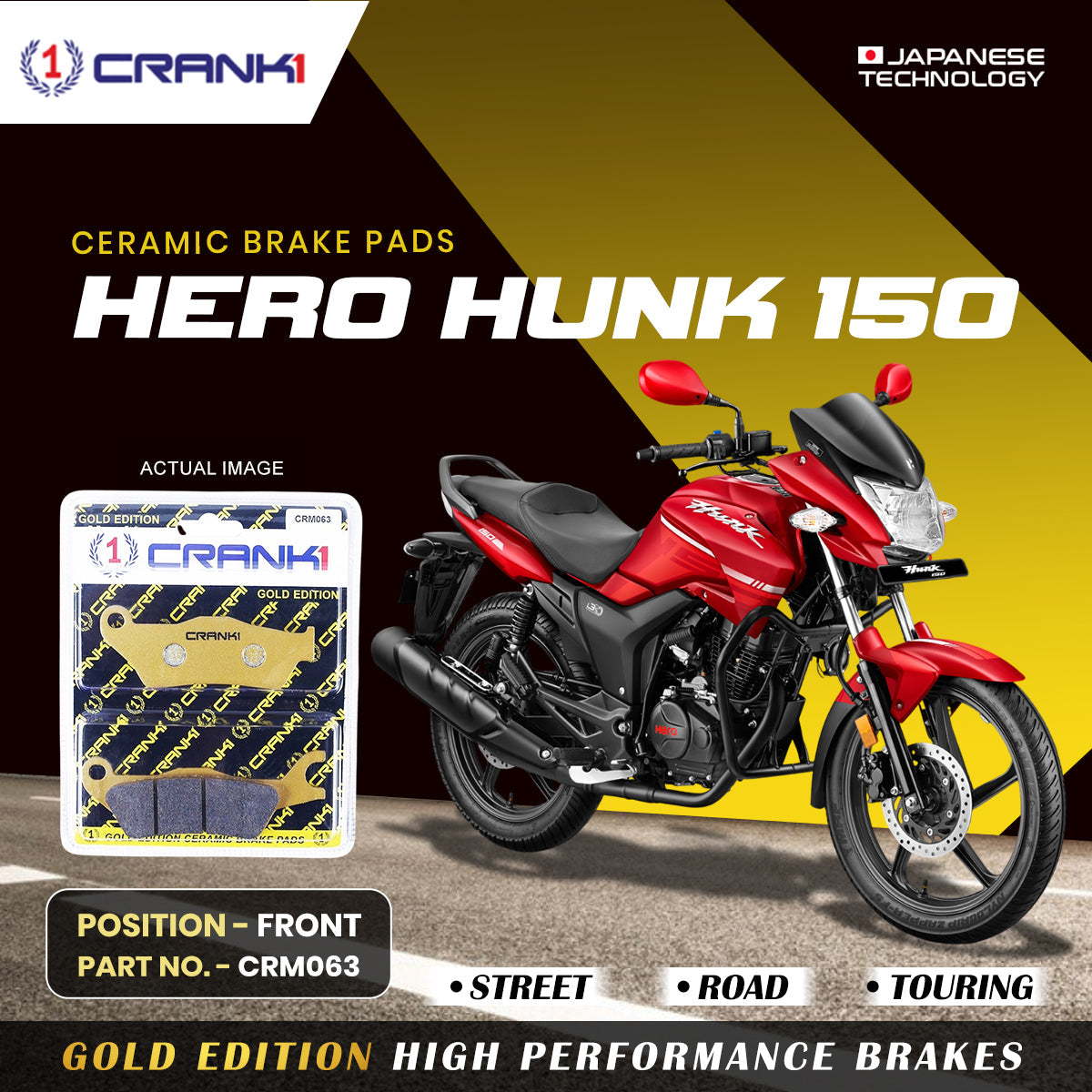 Crank1 Ceramic Brake Pads For Hero Hunk 150CC - Front - CRM063