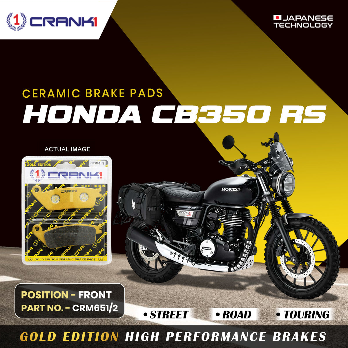 Crank1 Ceramic Brake Pads For Honda CB350 RS - Front - CRM651/2