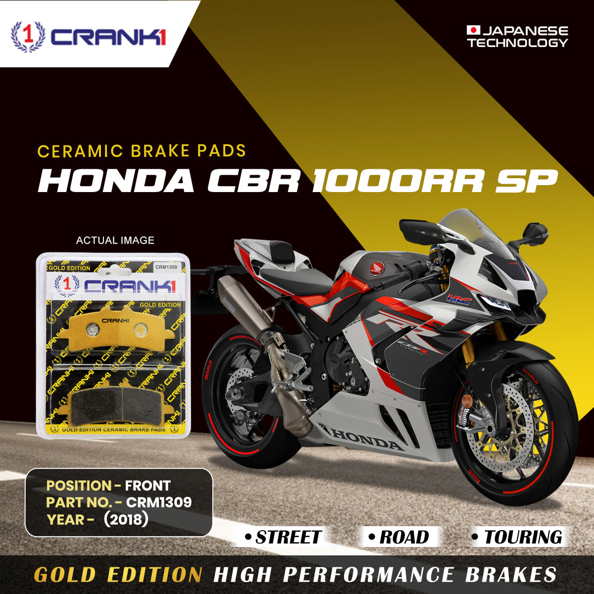 Crank1 Ceramic Brake Pads For Honda CBR 1000RR SP (2018) - Front - CRM1309 - 2 Sets