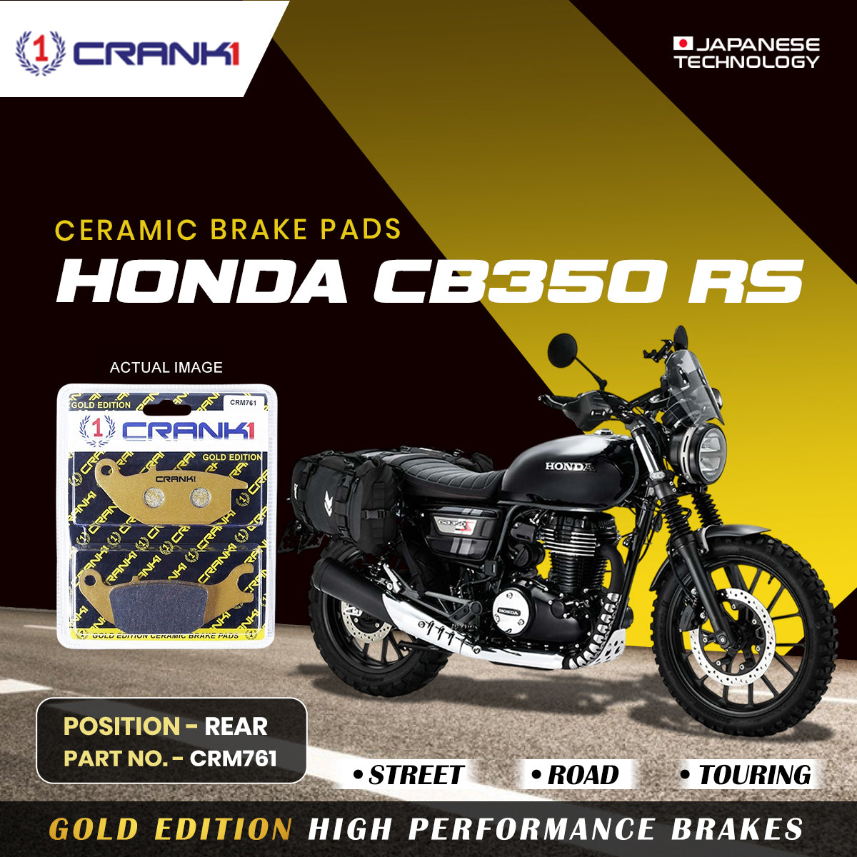 Crank1 Ceramic Brake Pads For Honda CB350 RS - Rear - CRM761