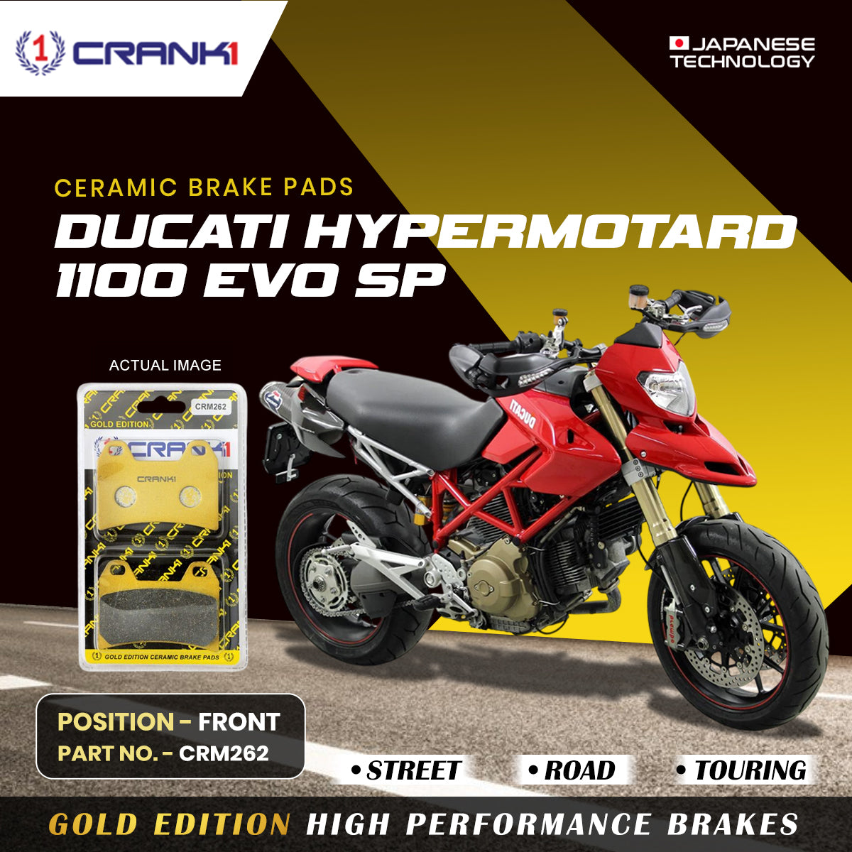 Crank1 Ceramic Brake Pads For Ducati Hypermotard 1100 EVO SP - Front - CRM262 - 2 Sets