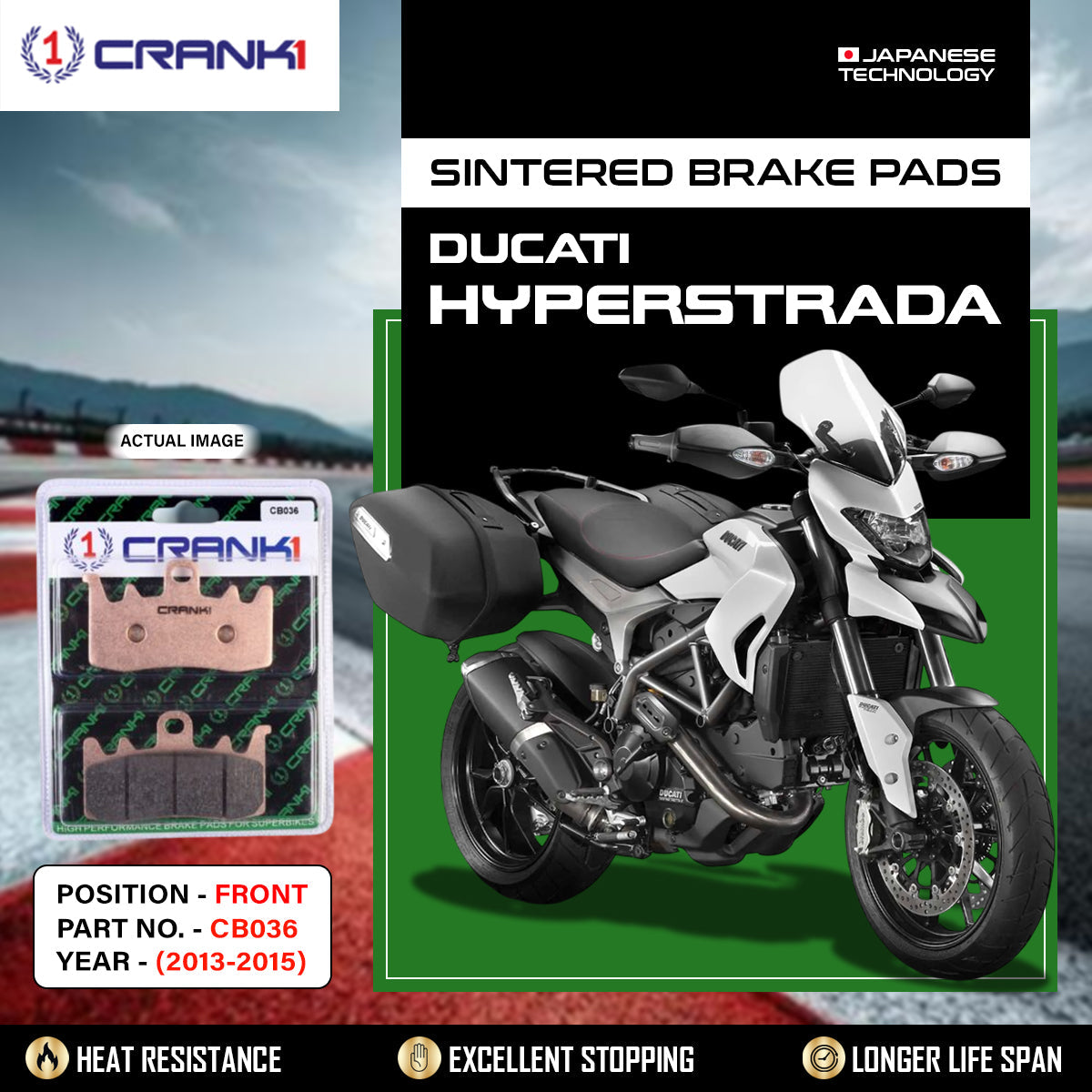 Crank1 Sintered Brake Pads For Ducati Hyperstrada (2013-2015) - Front - CB036 - 2 Sets