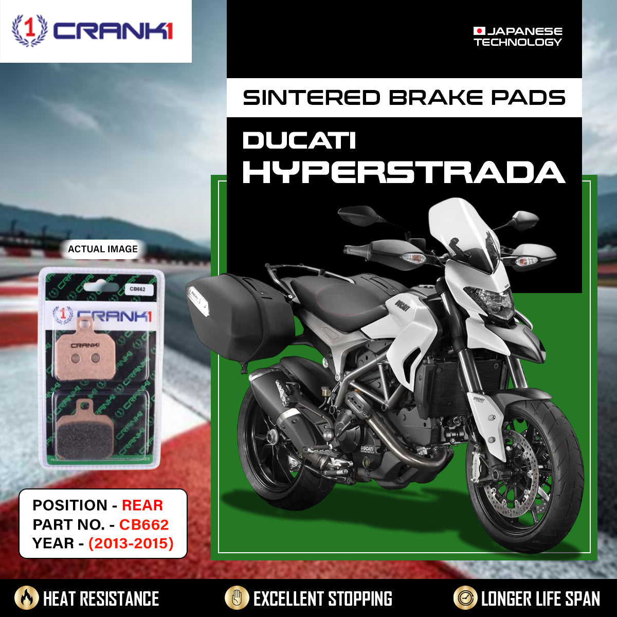 Crank1 Sintered Brake Pads For Ducati Hyperstrada (2013-2015) - Rear - CB662