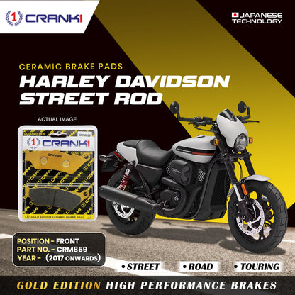 Crank1 Ceramic Brake Pads For Harley Davidson Street Rod (2017 Onwards) - Front - CRM859 - 2 Sets