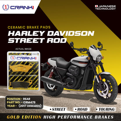 Crank1 Ceramic Brake Pads For Harley Davidson Street Rod (2017 Onwards) - Rear - CRM479