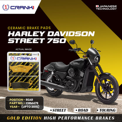 Crank1 Ceramic Brake Pads For Harley Davidson Street 750 (Upto 2015) - Rear - CRM479