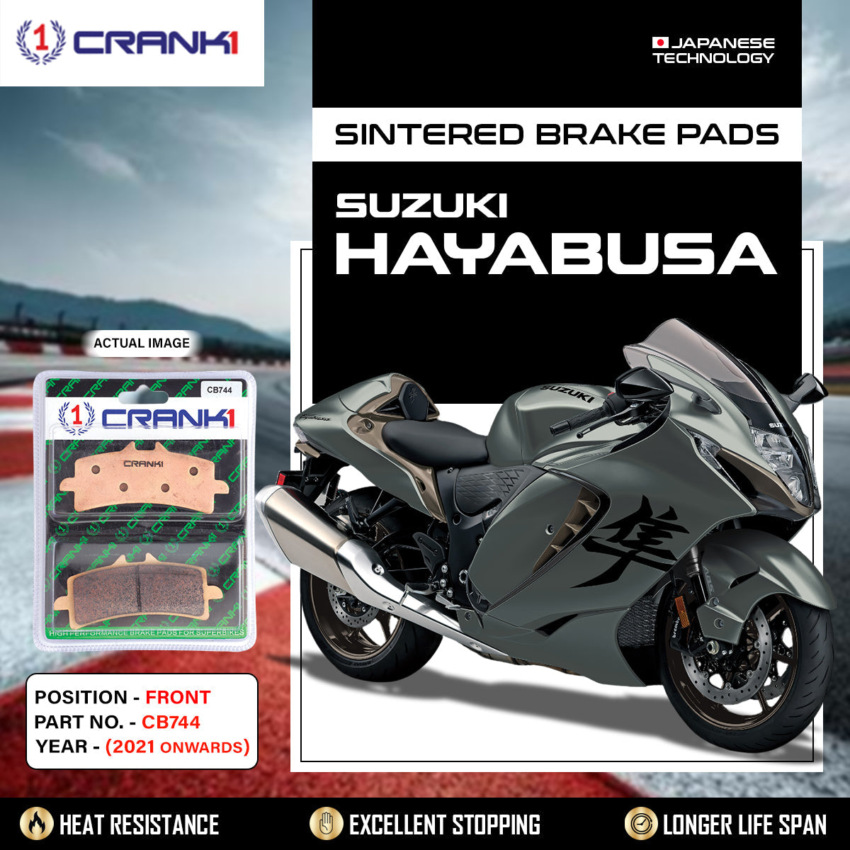Crank1 Sintered Brake Pads For Suzuki Hayabusa (2021 Onwards) - Front - CB744 - 2 Sets
