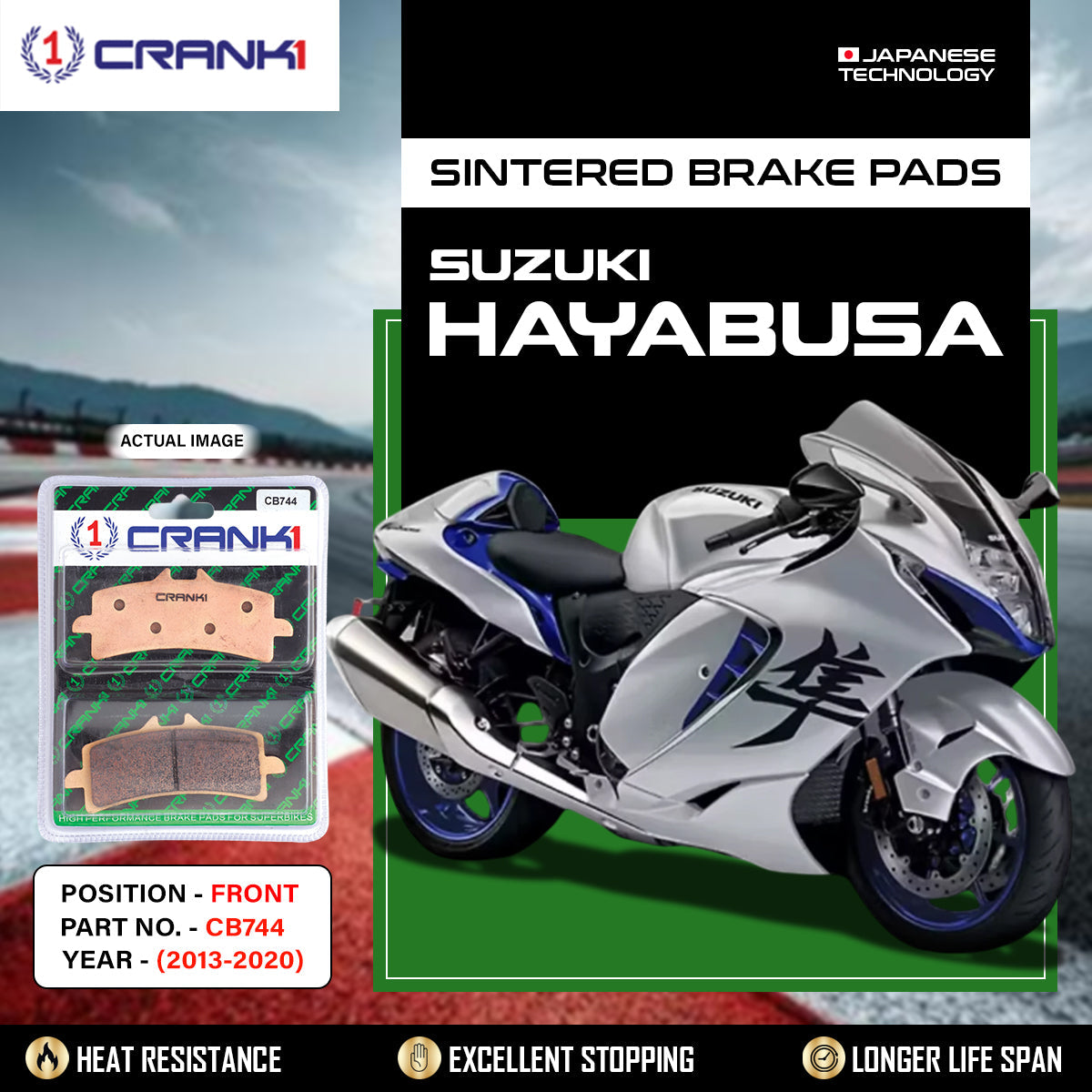 Crank1 Sintered Brake Pads For Suzuki Hayabusa (2013-2020) - Front - CB744 - 2 Sets