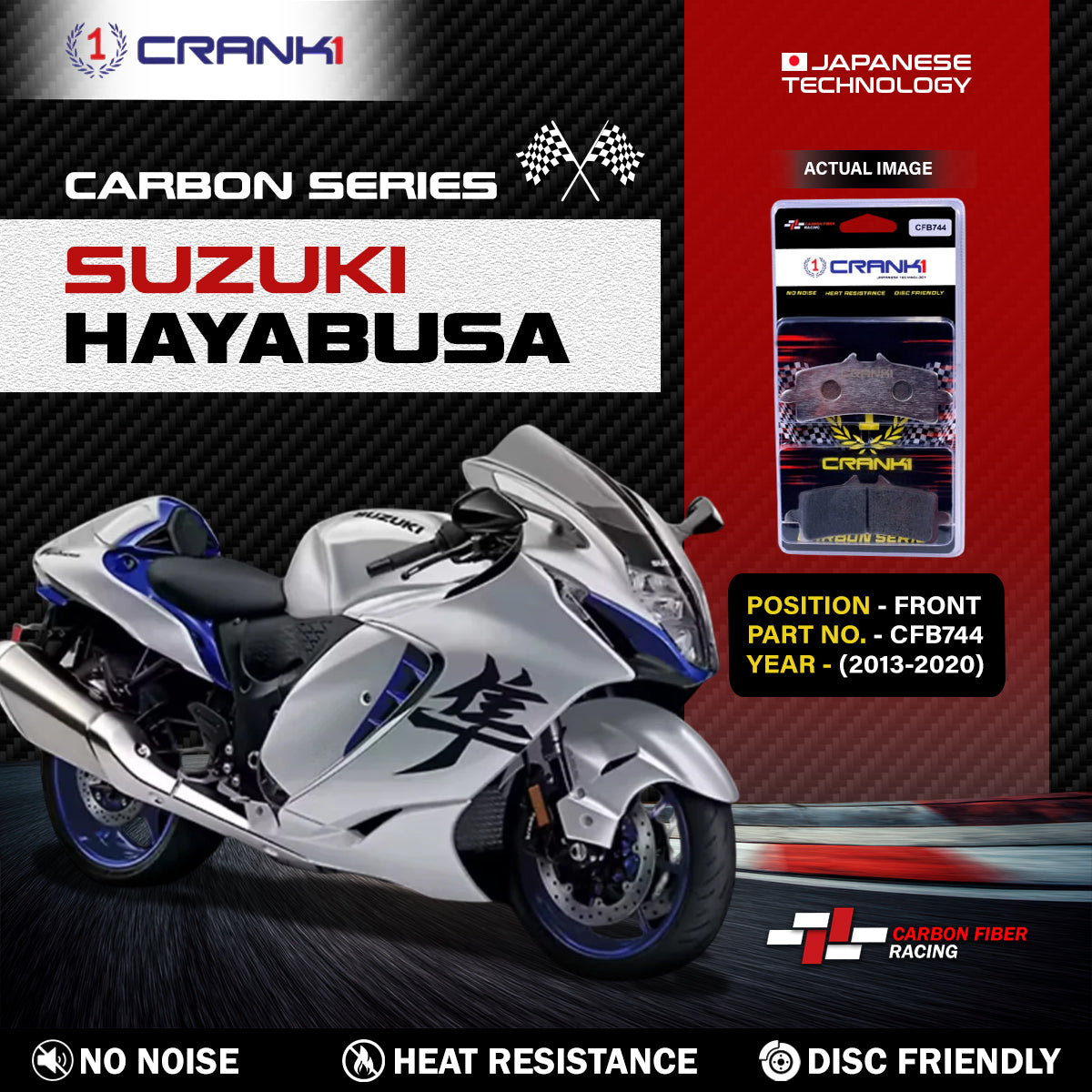 Crank1 Carbon Brake Pads For Suzuki Hayabusa (2013-2020) - Front - CFB744 - 2 Sets
