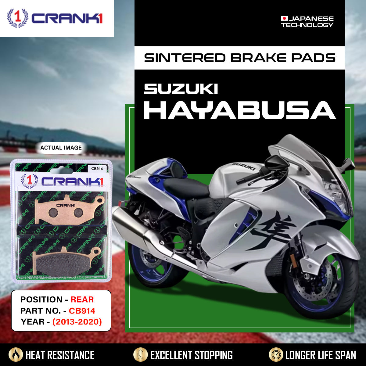 Crank1 Sintered Brake Pads For Suzuki Hayabusa (2013-2020) - Rear - CB914