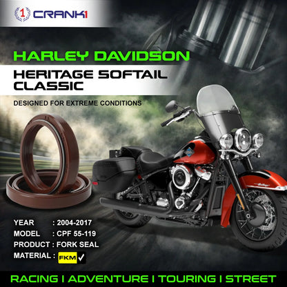 Crank1 Fork Oil Seals Pair For Harley Davidson Heritage Softail Classic (2004-2017) - CPF55-119