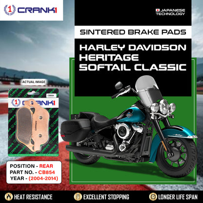 Crank1 Sintered Brake Pads For Harley Davidson Heritage Softail Classic (2004-2014) - Rear - CB854