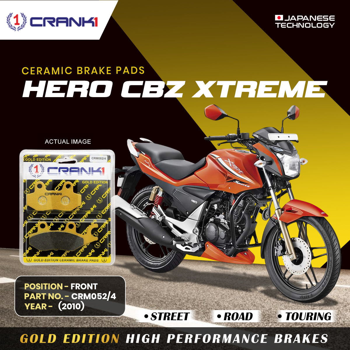 Crank1 Ceramic Brake Pads For Hero CBZ Xtreme (2010) - Front - CRM052/4