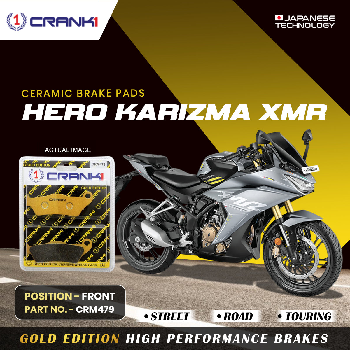 Crank1 Ceramic Brake Pads For Hero Karizma XMR - Front - CRM479