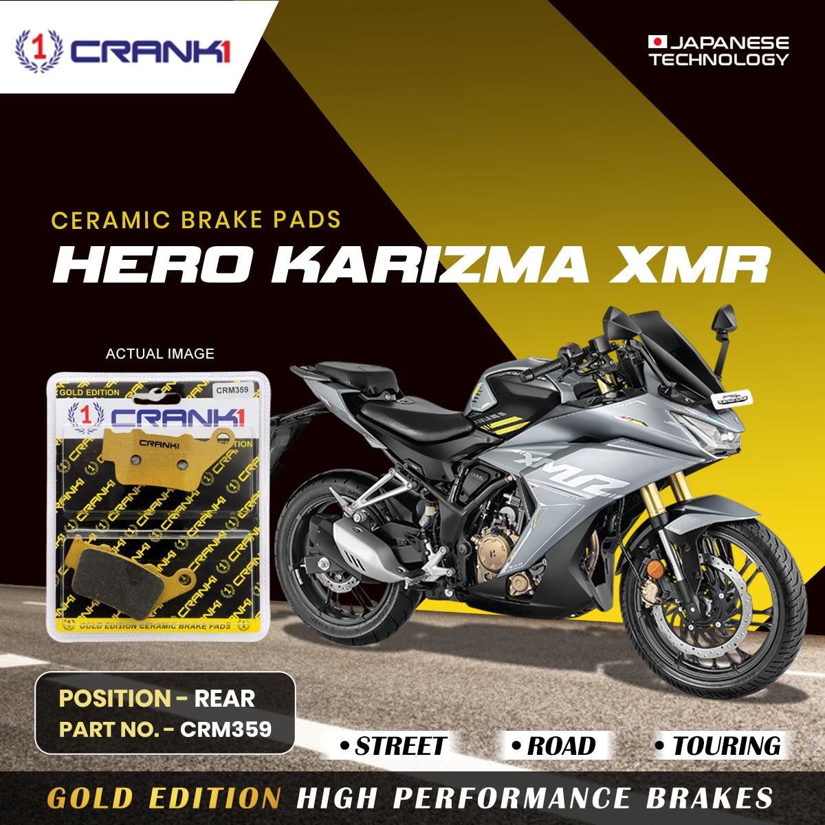 Crank1 Ceramic Brake Pads For Hero karizma XMR - Rear - CRM359