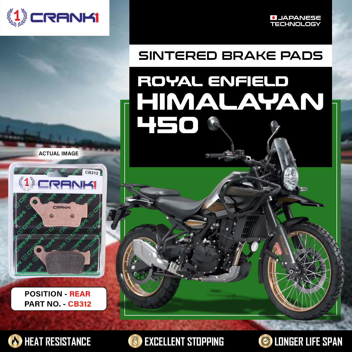 Crank1 Sintered Brake Pads For Royal Enfield Himalayan 450 - Rear - CB312