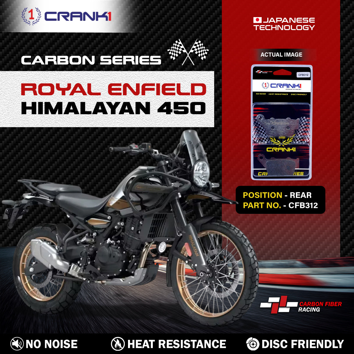 Crank1 Carbon Brake Pads For Royal Enfield Himalayan 450 - Rear - CFB312