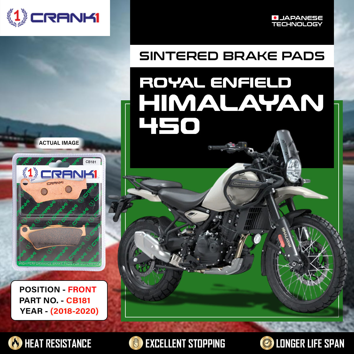 Crank1 Sintered Brake Pads For Royal Enfield Himalayan 450 (2018-2020) - Front - CB181