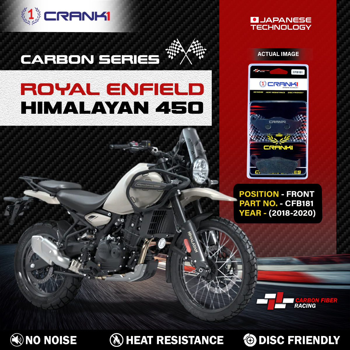 Crank1 Carbon Brake Pads For Royal Enfield Himalayan 450 (2018-2020) - Front - CFB181