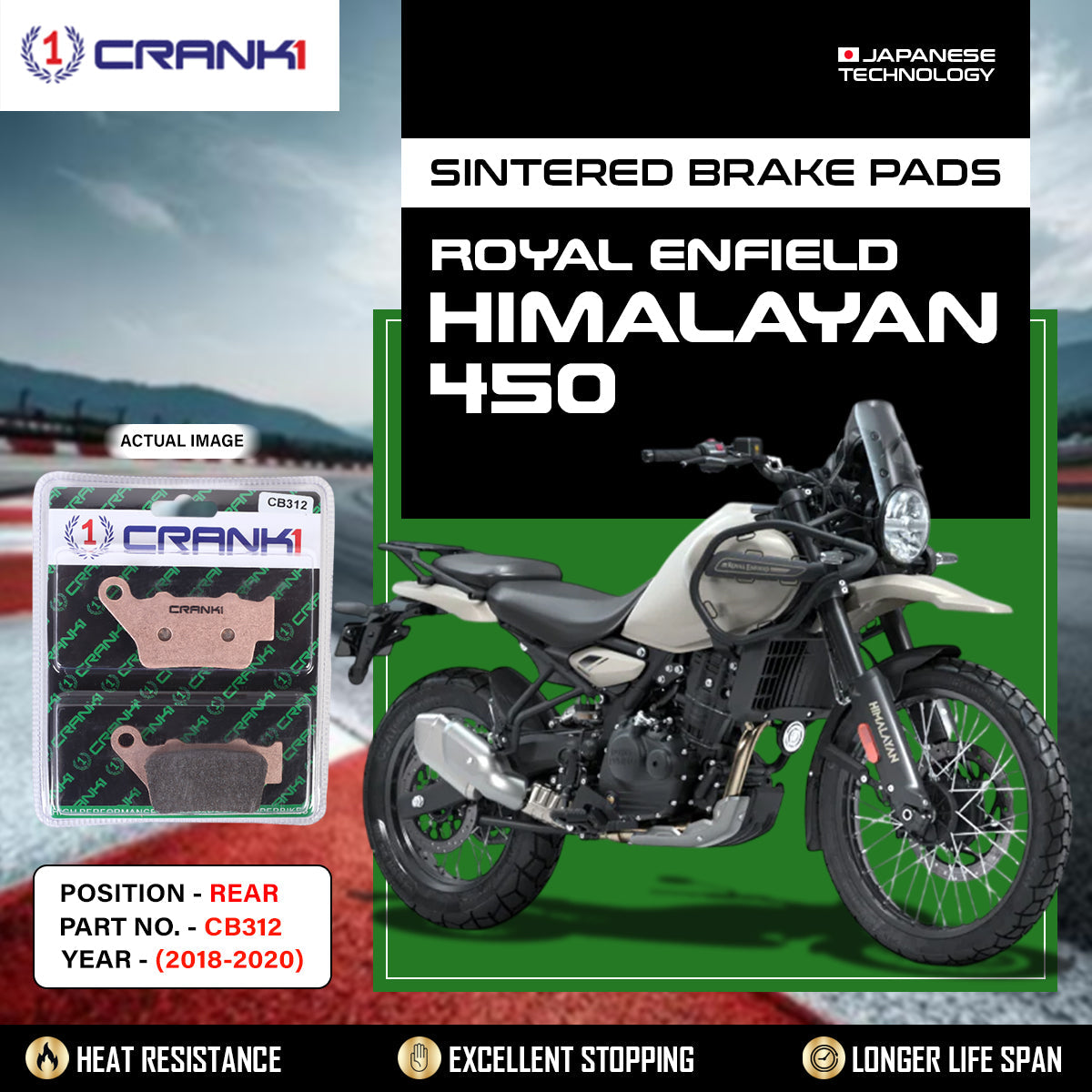 Crank1 Sintered Brake Pads For Royal Enfield Himalayan 450 (2018-2020) - Rear - CB312