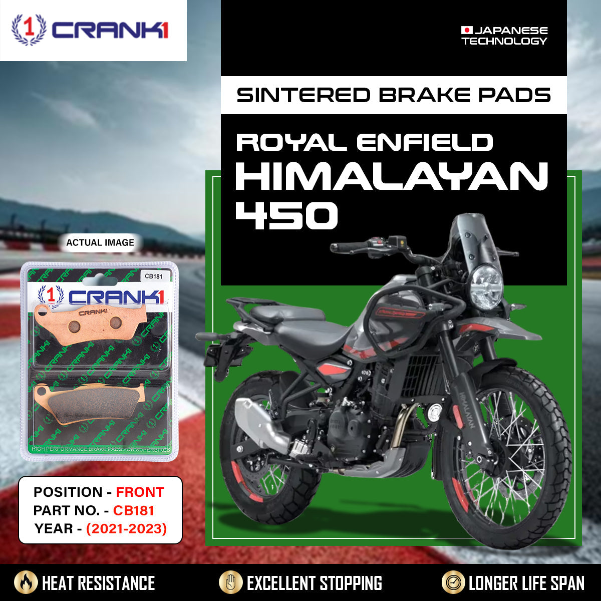 Crank1 Sintered Brake Pads For Royal Enfield Himalayan 450 (2021-2023) - Front - CB181