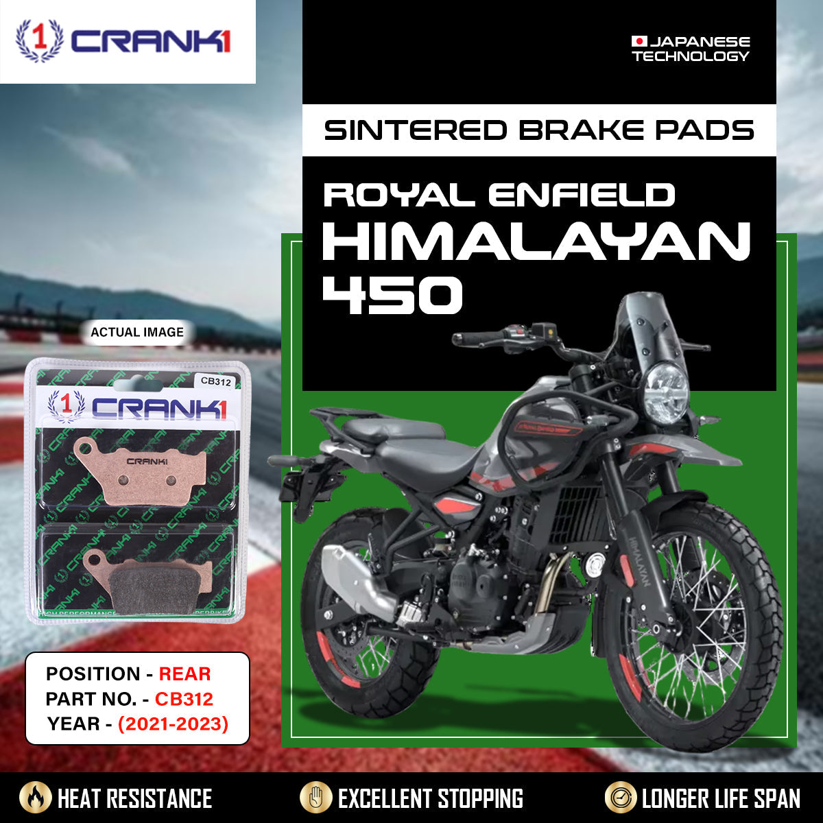 Crank1 Sintered Brake Pads For Royal Enfield Himalayan 450 (2021-2023) - Rear - CB312