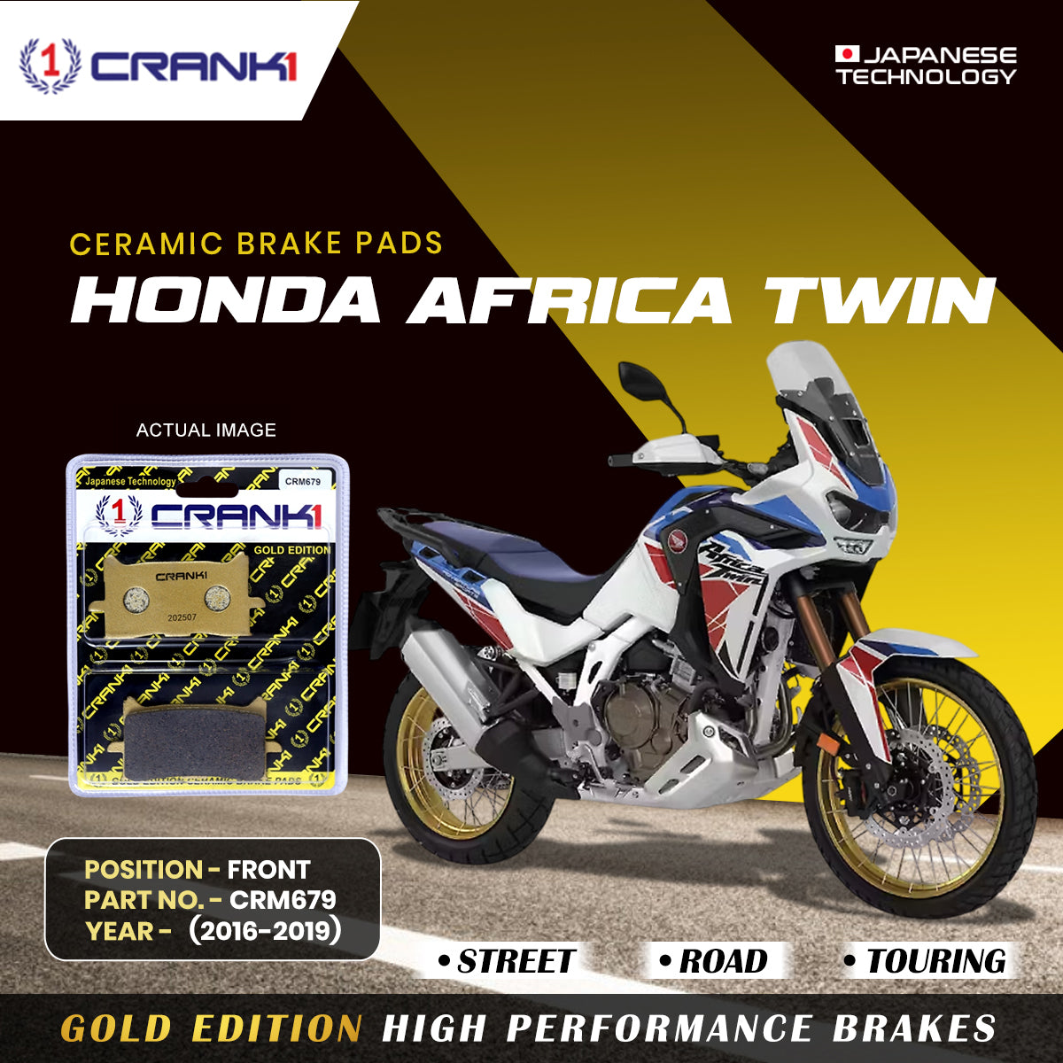 Crank1 Ceramic Brake Pads For Honda Africa Twin (2016-2019) - Front - CRM679 - 2 Sets