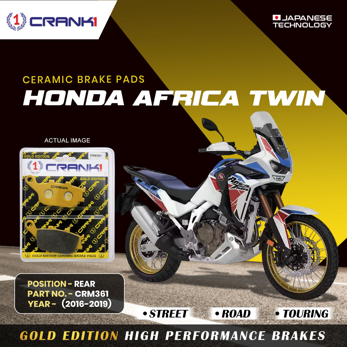 Crank1 Ceramic Brake Pads For Honda Africa Twin (2016-2019) - Rear - CRM361