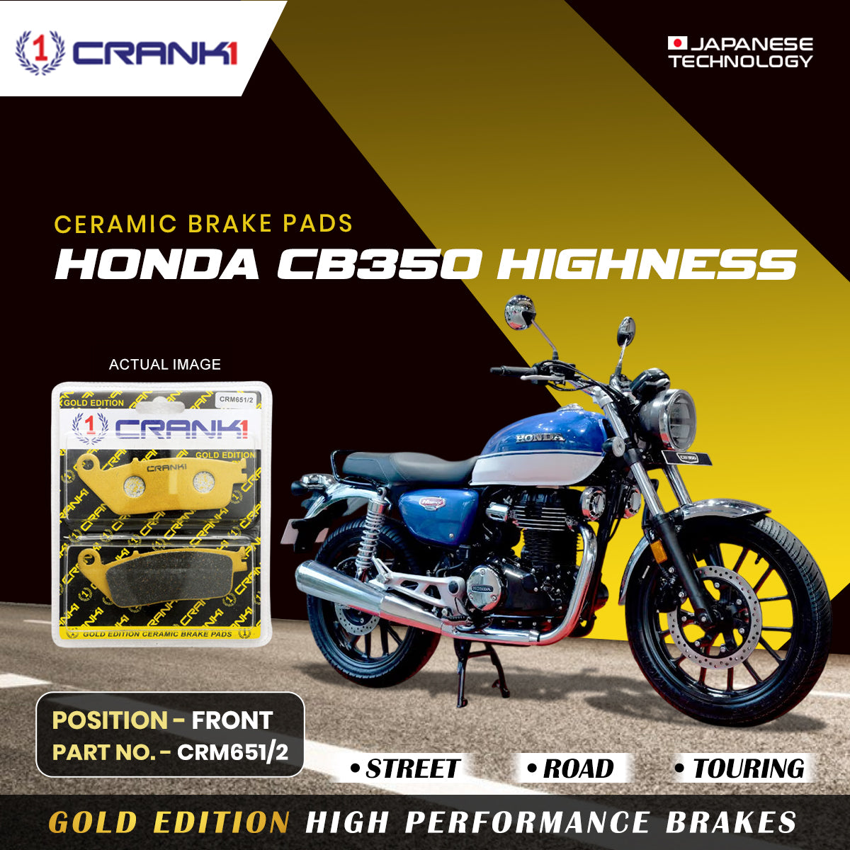 Crank1 Ceramic Brake Pads For Honda CB350 Highness - Front - CRM651/2