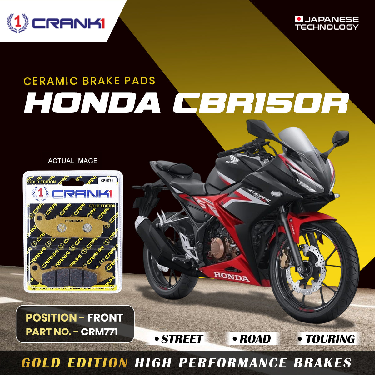 Crank1 Ceramic Brake Pads For Honda CBR150R - Front - CRM771
