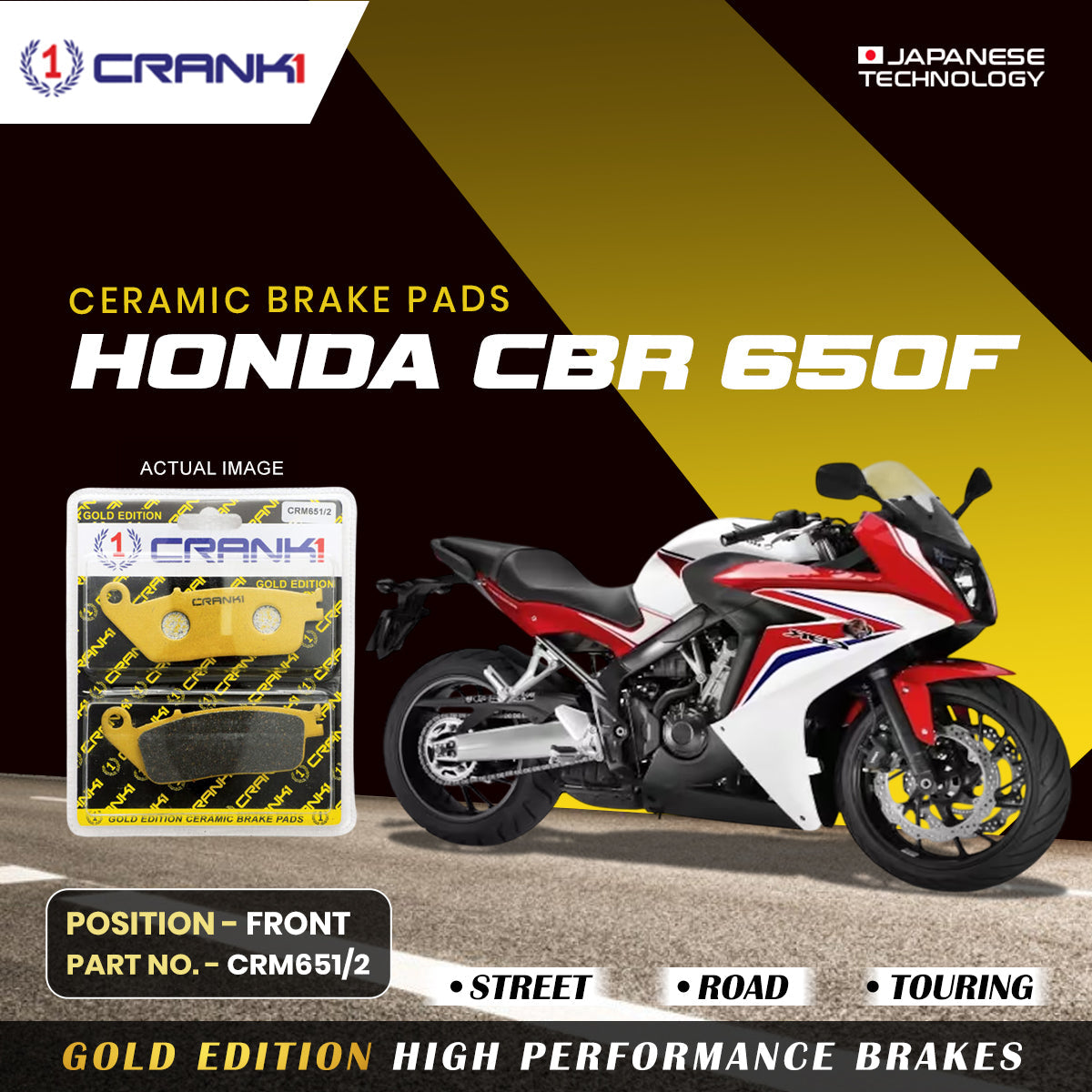 Crank1 Ceramic Brake Pads For Honda CBR 650F - Front - CRM651/2 - 2 Sets
