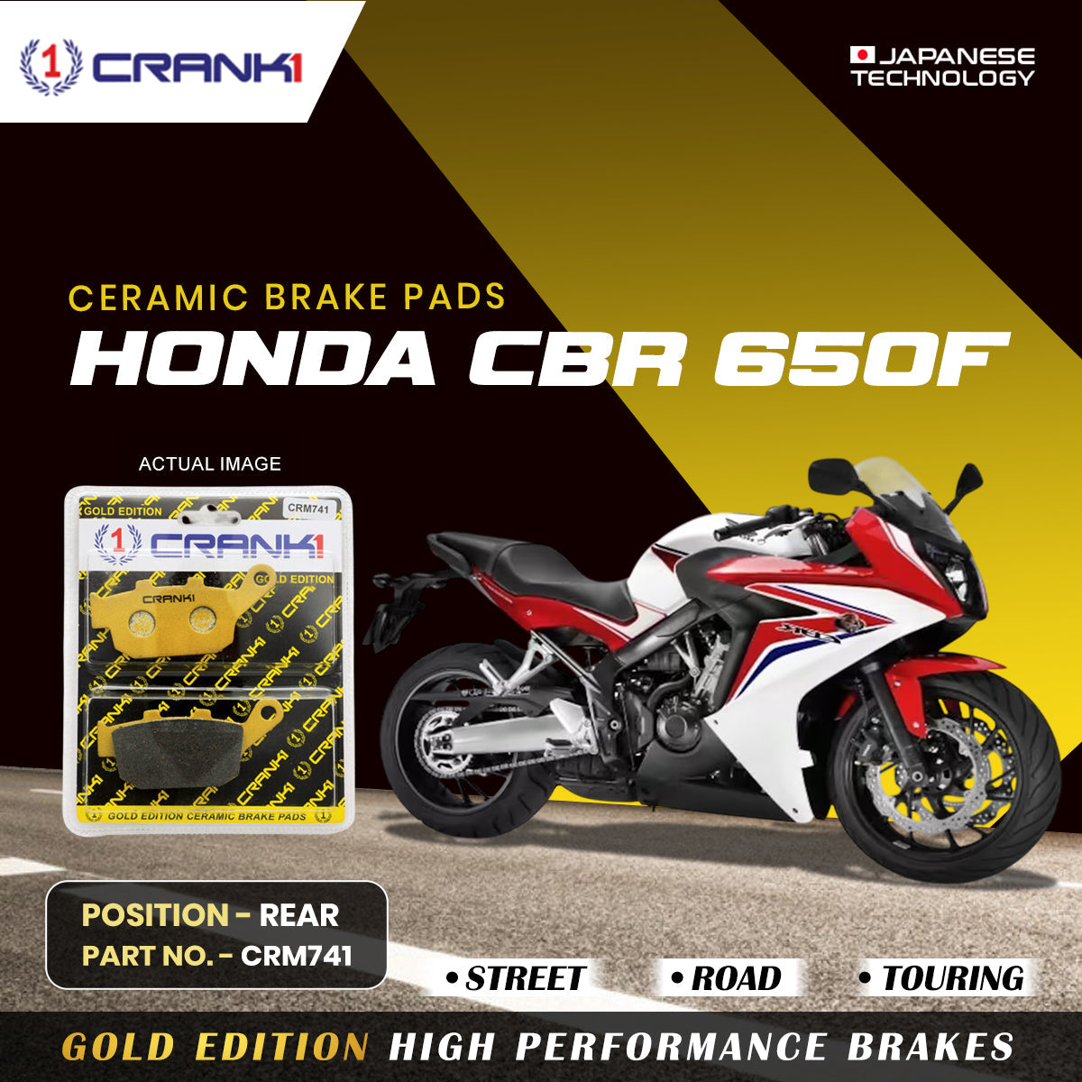 Crank1 Ceramic Brake Pads For Honda CBR 650F - Rear - CRM741