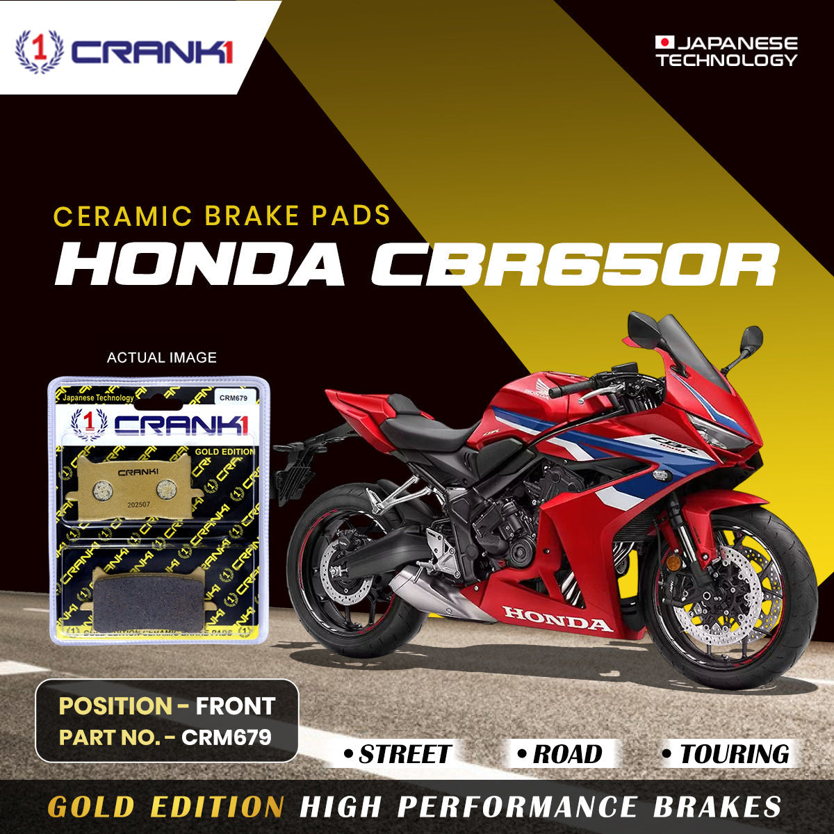 Crank1 Ceramic Brake Pads For Honda CBR650R - Front - CRM679 - 2 Sets