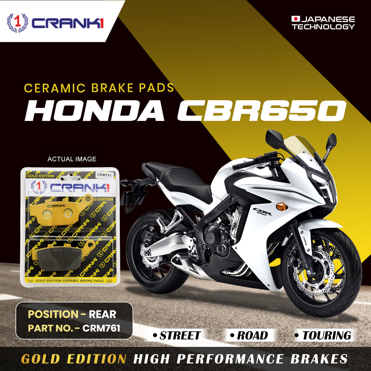 Crank1 Ceramic Brake Pads For Honda CBR650 - Rear - CRM741
