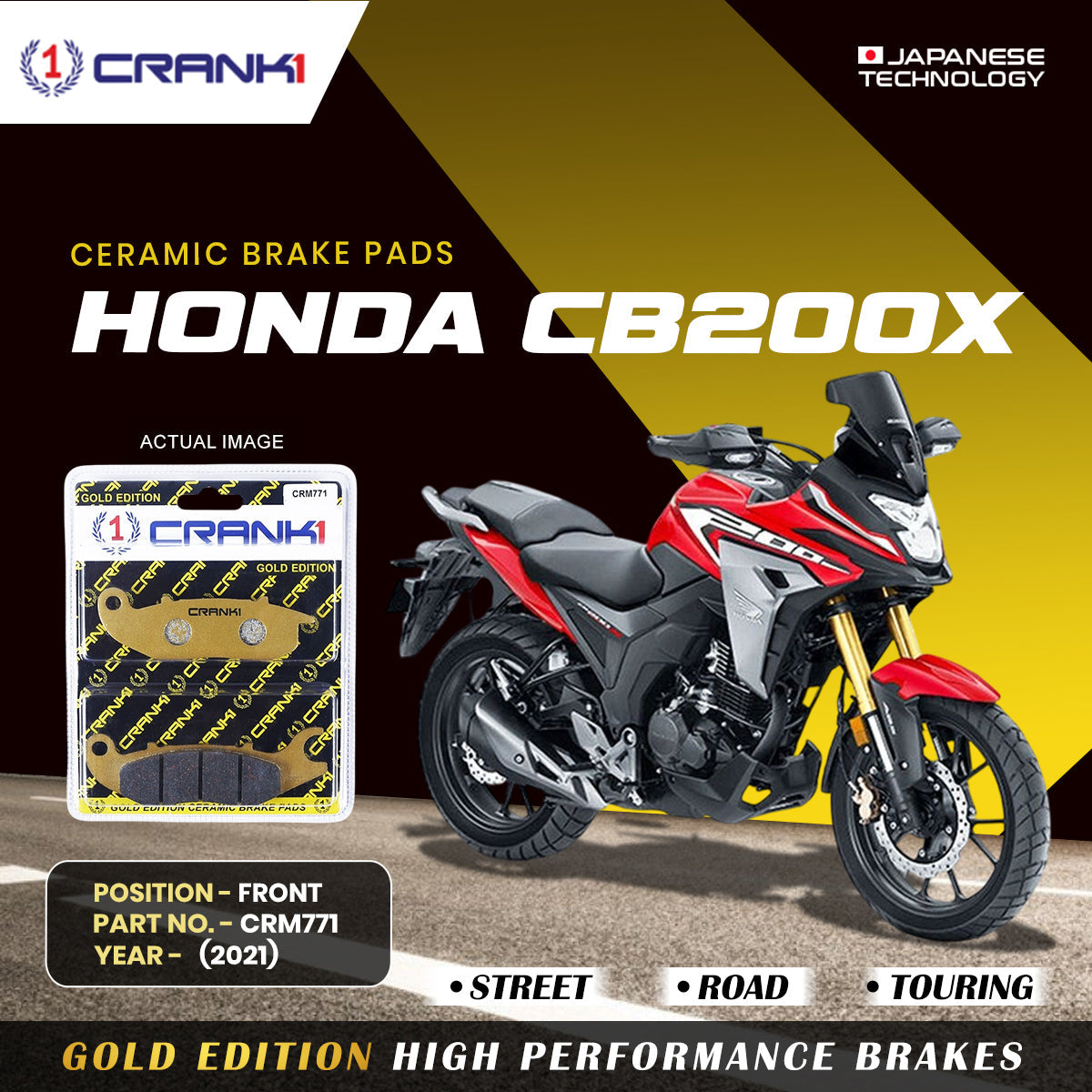 Crank1 Ceramic Brake Pads For Honda CB200X (2021) - Front - CRM771