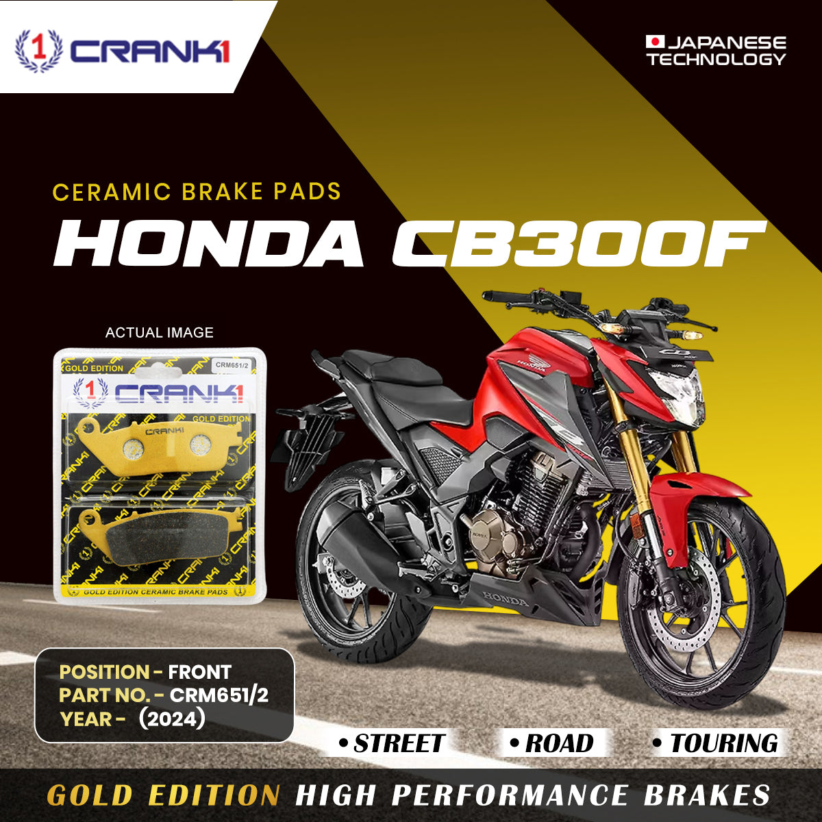 Crank1 Ceramic Brake Pads For Honda CB300F (2024) - Front - CRM651/2