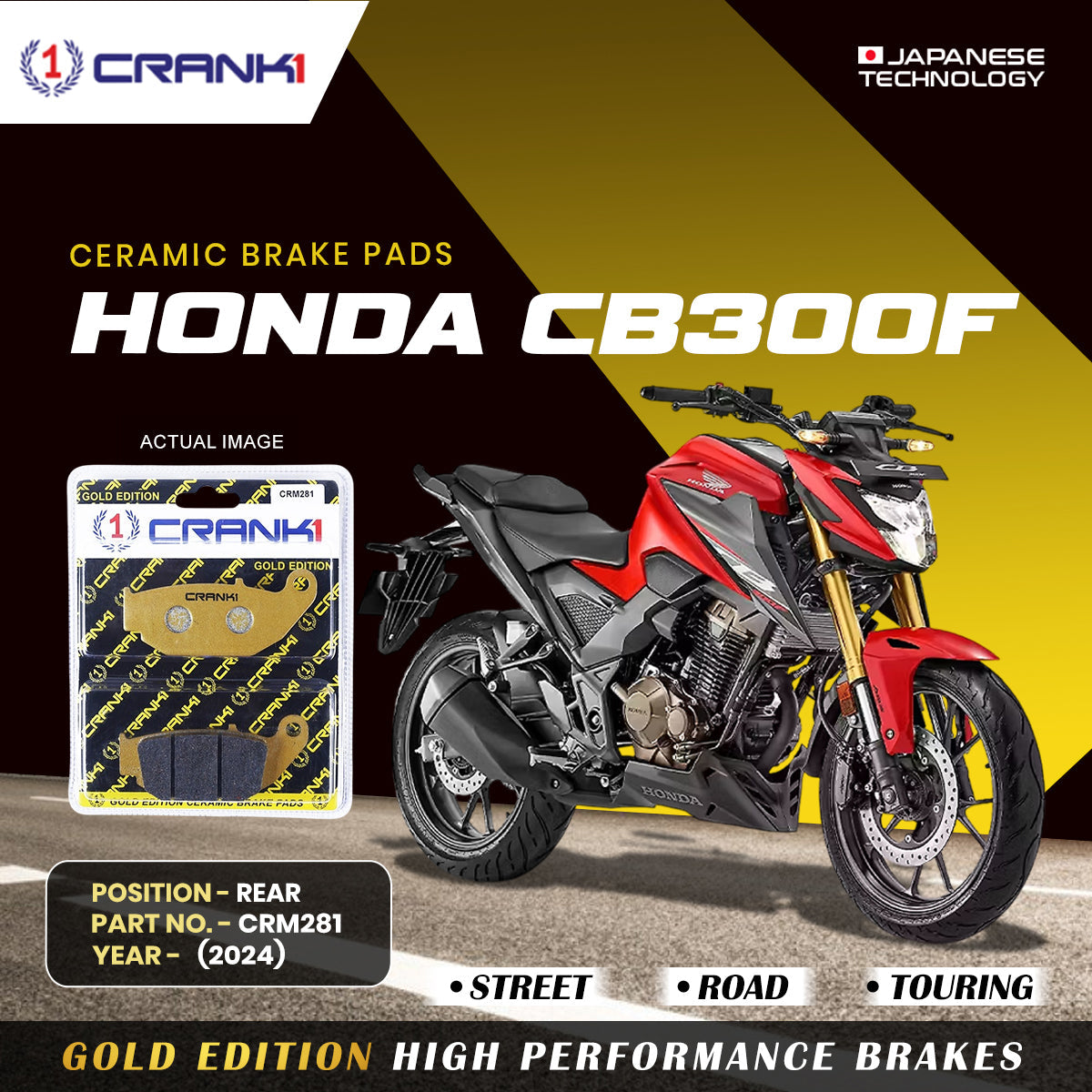 Crank1 Ceramic Brake Pads For Honda CB300F (2024) - Rear - CRM281