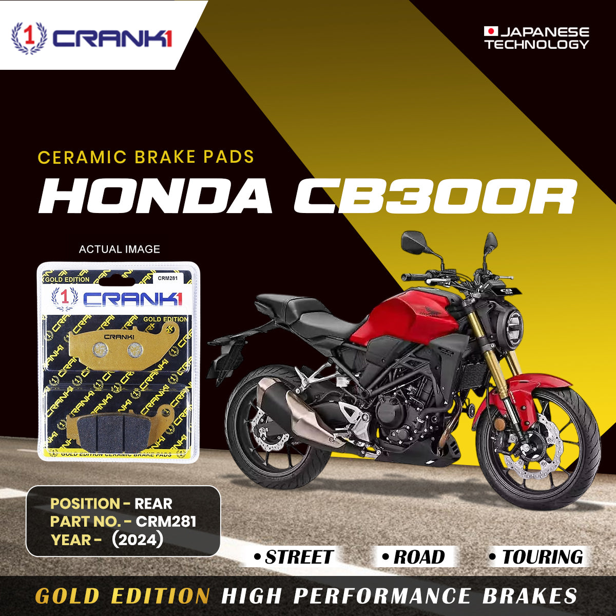 Crank1 Ceramic Brake Pads For Honda CB300R (2024) - Rear - CRM281