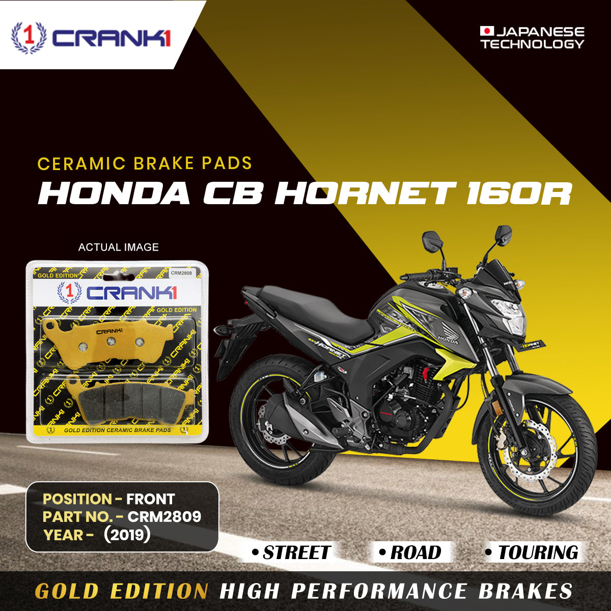 Crank1 Ceramic Brake Pads For Honda CB Hornet 160R (2019) - Front - CRM2809