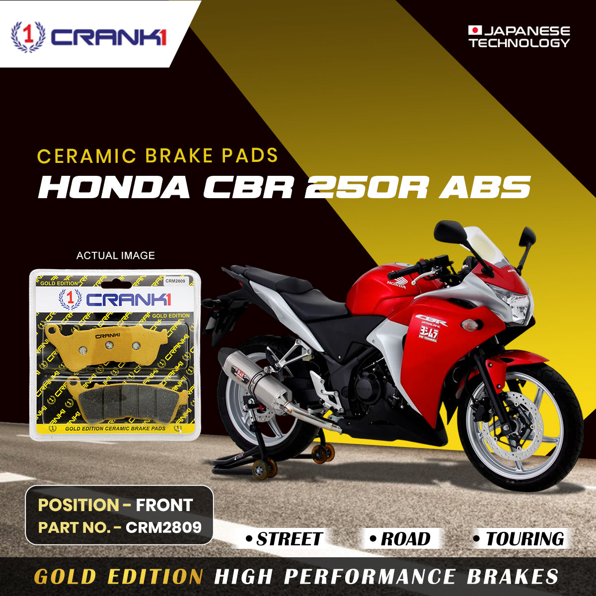 Crank1 Ceramic Brake Pads For Honda CBR 250R ABS - Front - CRM2809 - 1 Set