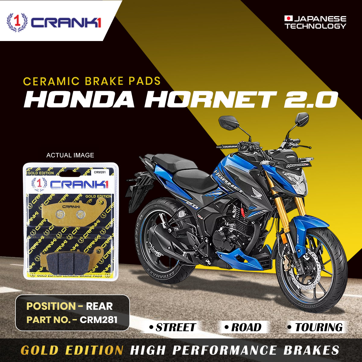 Crank1 Ceramic Brake Pads For Honda Hornet 2.0 - Rear - CRM281