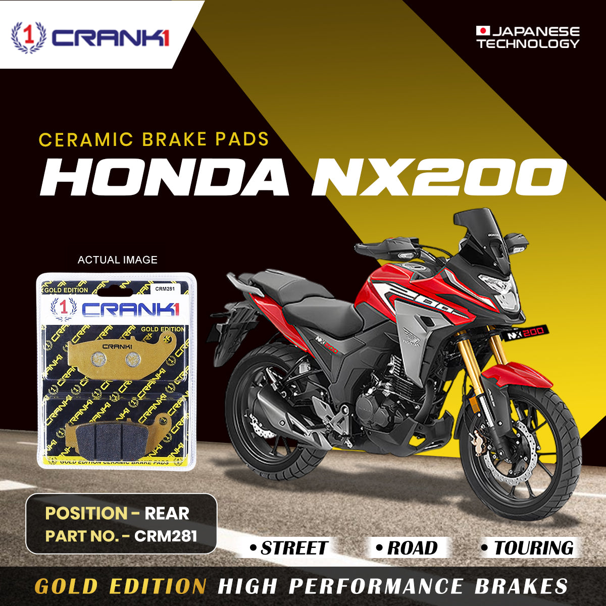 Crank1 Ceramic Brake Pads For Honda NX200 - Rear - CRM281