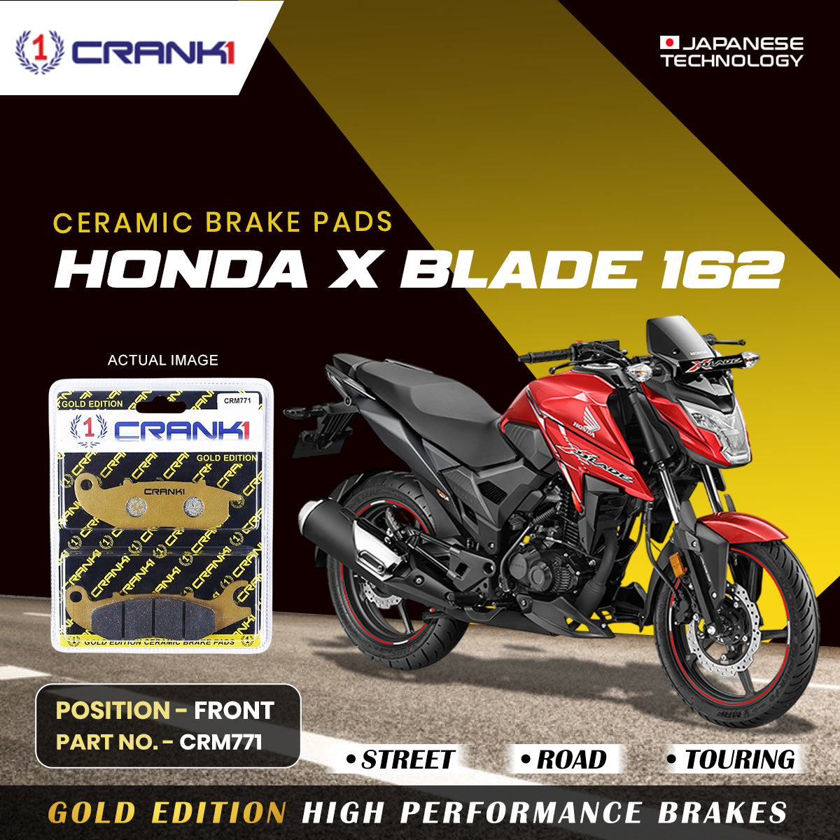 Crank1 Ceramic Brake Pads For Honda X Blade 162 - Front - CRM771