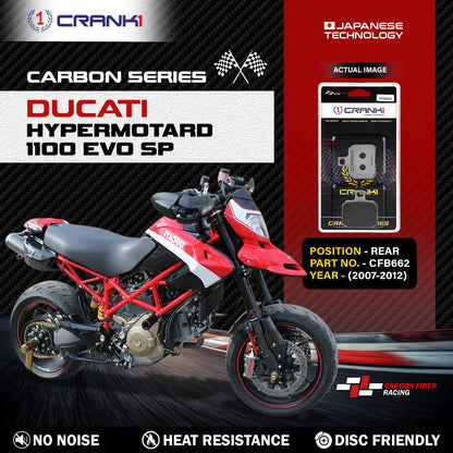 Crank1 Carbon Brake Pads For Ducati Hypermotard 1100 EVO SP (2007-2012) - Rear - CFB662