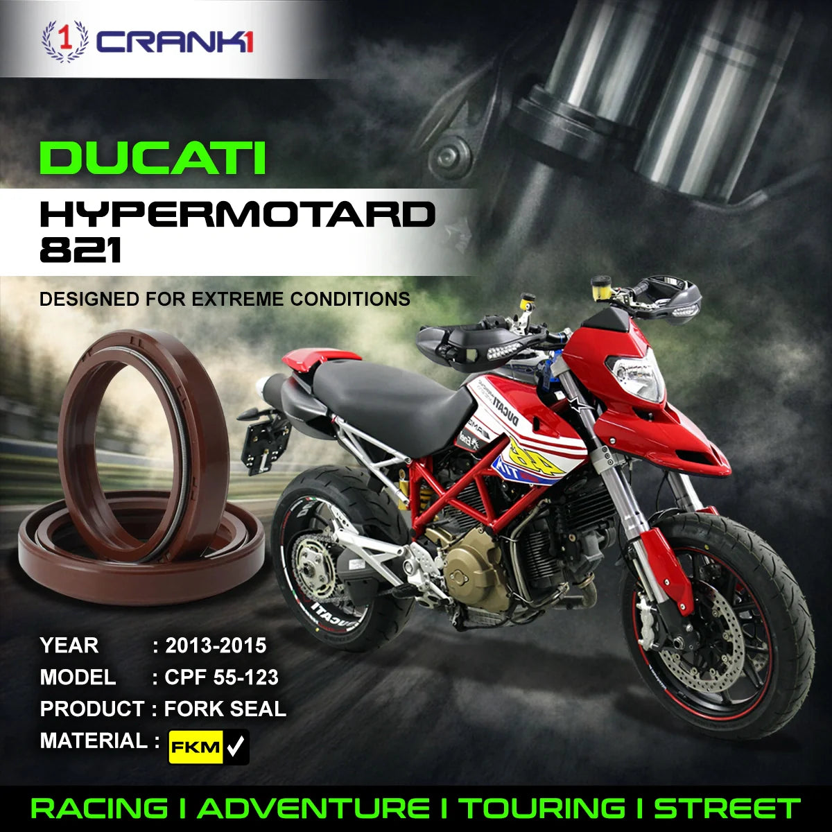 Crank1 Fork Oil Seals Pair For Ducati Hypermotard 821 (2013-2015) - CPF55-123