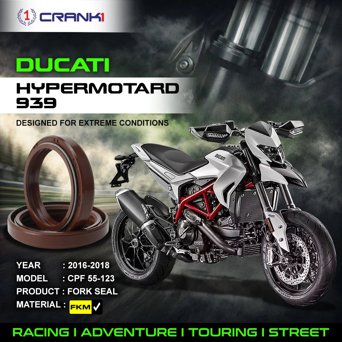 Crank1 Fork Oil Seals Pair For Ducati Hypermotard 939 (2016-2018) - CPF55-123
