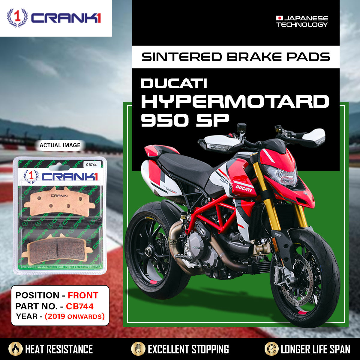 Crank1 Sintered Brake Pads For Ducati Hypermotard 950 / SP (2019 Onwards) - Front - CB744 - 2 Sets