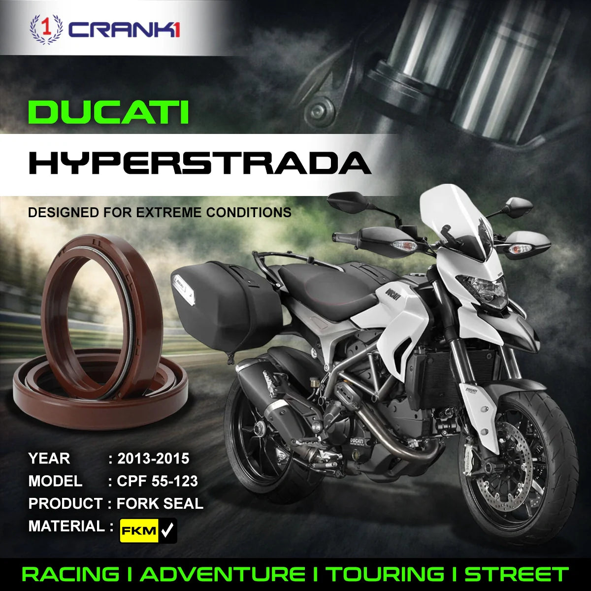 Crank1 Fork Oil Seals Pair For Ducati Hyperstrada (2013-2015) - CPF55-123