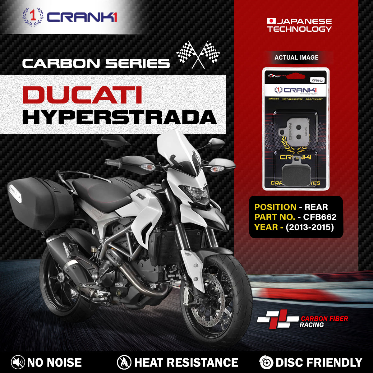 Crank1 Carbon Brake Pads For Ducati Hyperstrada (2013-2015) - Rear - CFB662