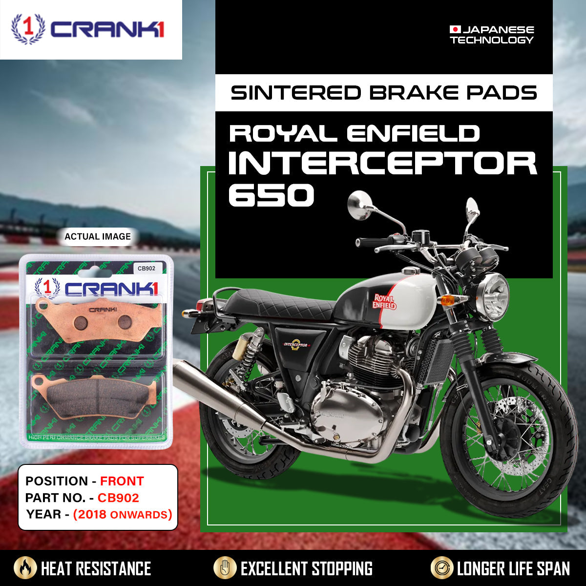 Crank1 Sintered Brake Pads For Royal Enfield Interceptor 650 (2018 Onwards) - Front - CB902